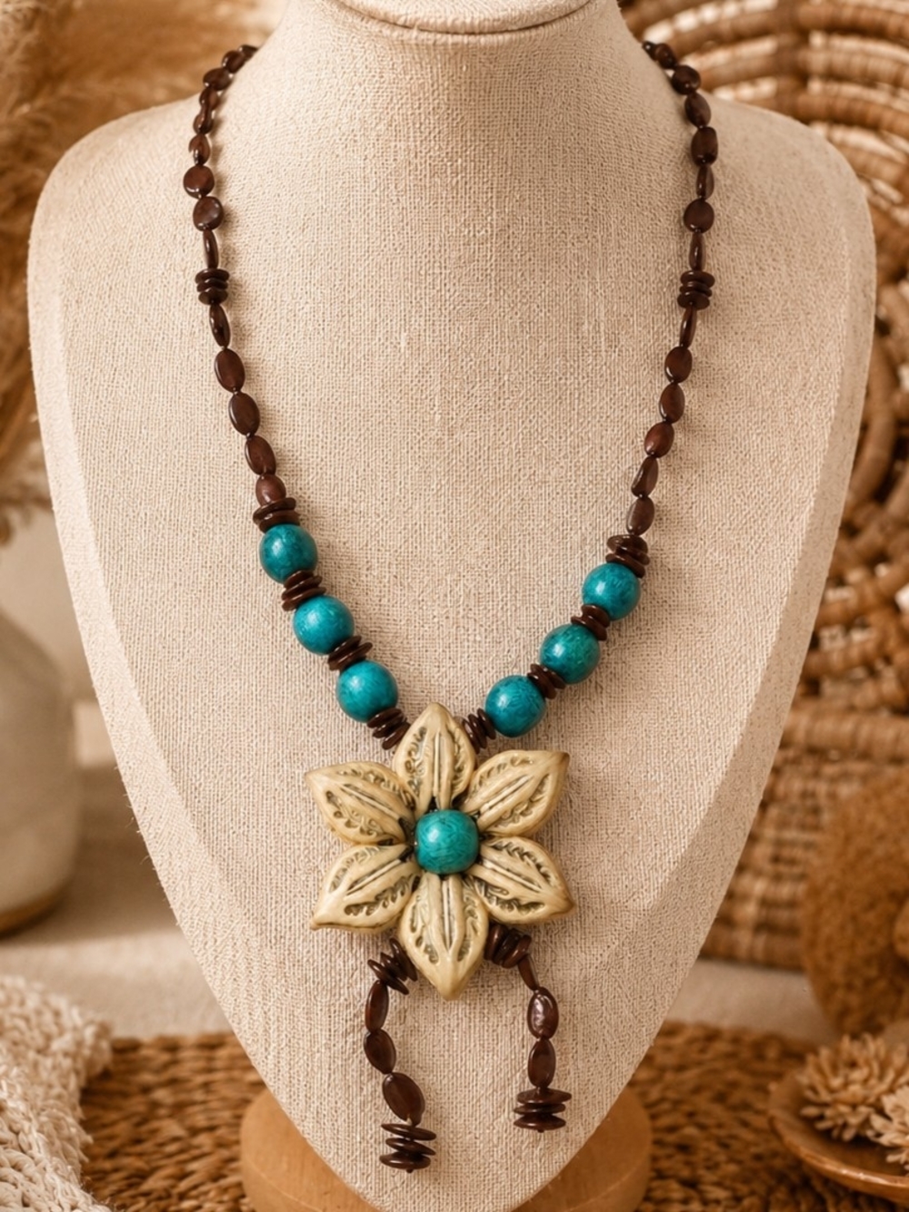 Vintage Seed Flower Pendant Necklace Boho Bohemian Flower Child Bohemian 20"